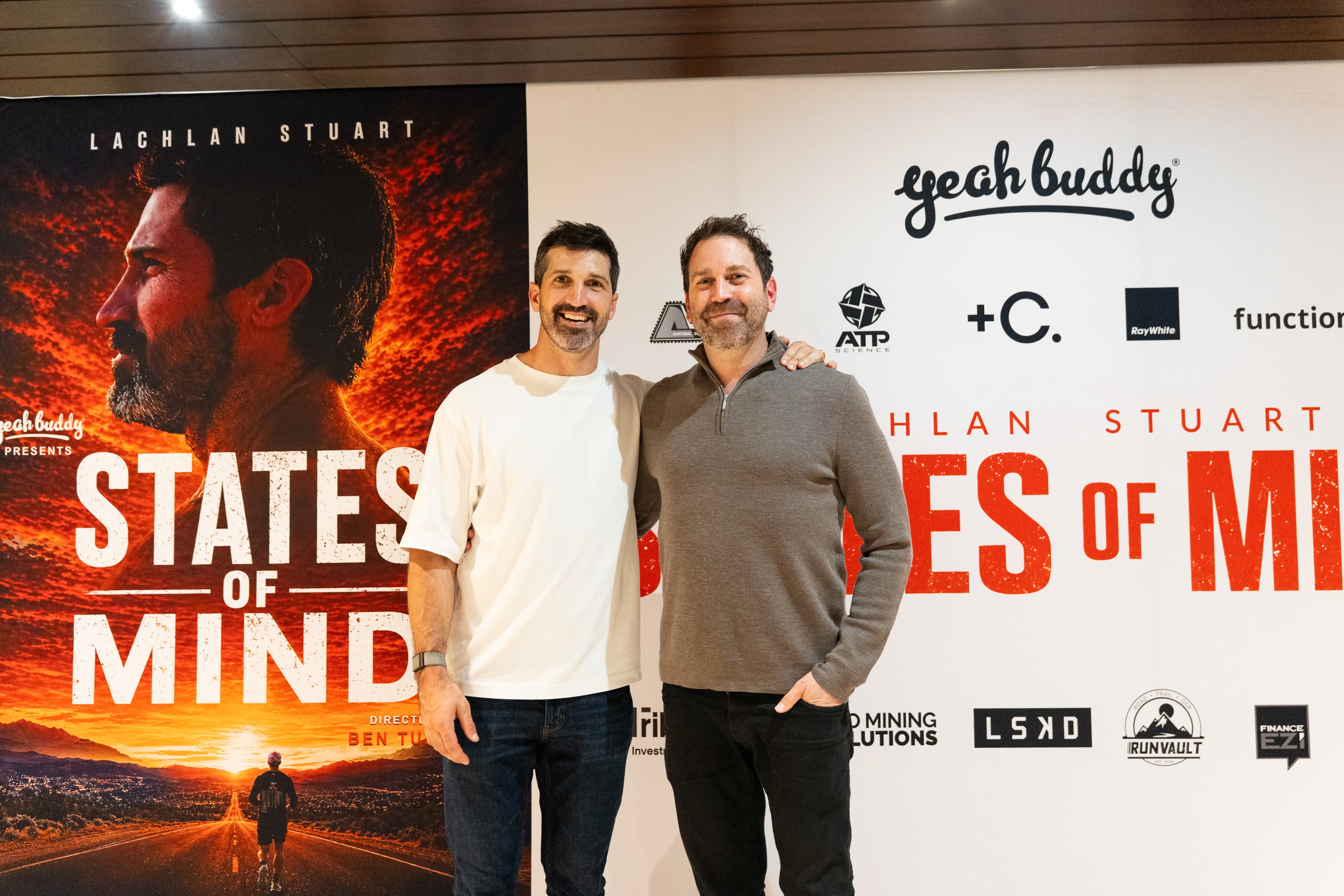 Lachlan Stuart with Mark Askin at the States of Mind Brisbane premiere.